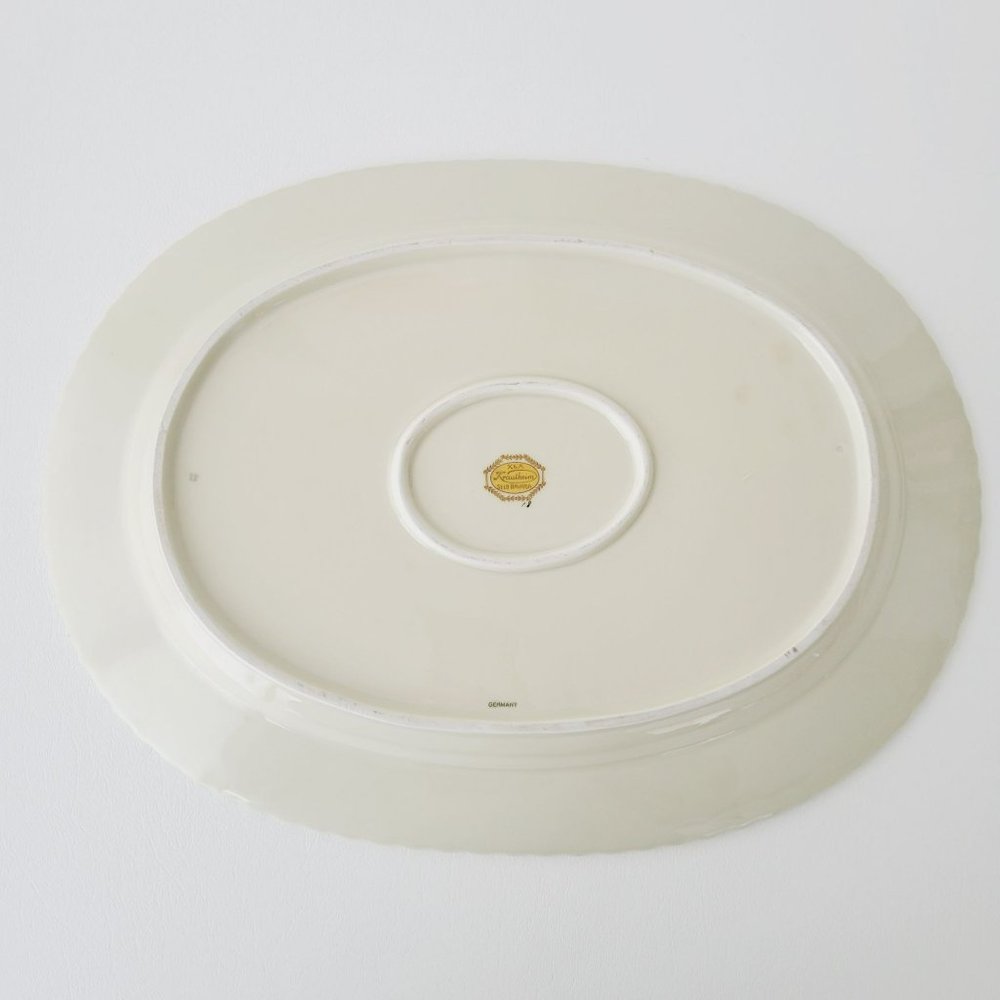 Vintage Krautheim Floral 15" Oval Platter, Gadroon Edge, Etched Heavy Gold Trim - Picture 7 of 10
